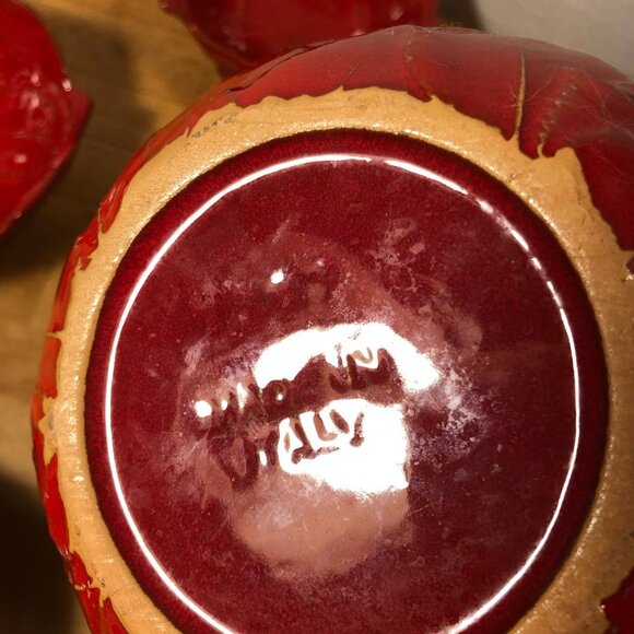 Set of 7 Red Leaf Poinsettia Serving Bowls Ceramic Glazed Holiday Christmas - Picture 7 of 10